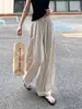 Pantalones anchos de algodón y lino a rayas estilo japonés para mujer, pantalones casuales de verano finos de cintura alta adelgazantes con una caída relajada y diseño hasta el suelo
