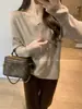 Tejido de punto francés con cuello en V Primavera 2026 Estilo perezoso Holgado Suéter básico Top de manga larga chic suave para mujer