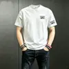 Camiseta de Manga Corta para Hombre de Comercio Exterior Verano Nuevo Estilo Versátil Casual Cuello de Canalé de Moda Camiseta Holgada Estampada para Hombre de Media Manga
