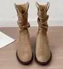 Botas femininas de cano curto com aumento interno de altura estilo Western salto grosso de 7cm Rad 2026 estilo novo retrô botas de cowboy outono empilhadas não