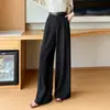 Pantalones casuales de traje para mujer, delgados de cintura alta, fluidos, nuevo estilo de otoño, pantalones de pierna ancha de seda helada, pantalones rectos frescos con protección solar