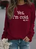 Sí, TENGO FRÍO Yo 24:Sudadera Pulóver de Cuello Redondo con Letras Manga Larga Amazon Wish Transfronterizo Para Mujer En Stock