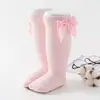 Calcetines para Bebé Estilo Primavera y Otoño, Calcetines hasta la Rodilla con Lazo Grande, Calcetines Rosa Princesa, Calcetines Florales para Bebés Niñas, Calcetines de Media Pantorrilla