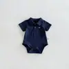 Mameluco de Verano de Manga Corta para Niños Ins con Bordado de Dibujos Animados, Mameluco Jumpsuit Guapo Estilo Coreano con Cuello Polo para Niños