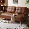 Sofá cama de cuero estilo vintage Nanyang con bolsillos laterales de almacenamiento, un sofá cama versátil para salas de estar pequeñas