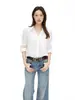 Nuevo en stockCamisa blanca de lino natural de manga larga, color liso, cuello en V, simple y versátil para mujer, casual Q252004