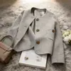Chaqueta Corta de Tweed de Lana Gris Doble Cara para Mujer, Nuevo Estilo Otoño e Invierno 2026, Abrigo Engrosado Estilo Coreano de Principios de Primavera