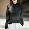 Nueva Colección Otoño/Invierno 2026: Top de punto de mezcla de lana y lana de yak con cuello semi-alto, Camiseta base de color liso