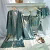 Conjunto de Pijama Feminino de Quatro Estações para Casa com Cadarço Camisola Camisola Conjunto de Duas Peças Roupa Externa Fina Conjunto de Pijama de Comprimento Médio