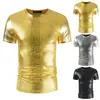 Nueva Camiseta de Verano para Hombre Ajustada de Manga Corta Tendencia para Hombre Tela Brillante Estampado en Caliente Patrón de Serpiente Camiseta de Noche Et01-P30