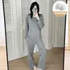 Pijama de Rayón para Mujer Primavera y Otoño con Almohadillas en el Pecho, Mono de Manga Larga Estilo Coreano Holgado Estilo Perezoso Conjunto de Ropa para el Hogar que se Puede Usar Afuera