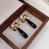 Aretes de Gota de Aceite Negro Transfronterizos para Mujer, Aguja de Plata S925, Aretes de Moño y Gota de Agua de Alta Gama, Accesorios para Orejas de Viaje y Sesión de Fotos