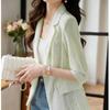 Blazer de Gasa de Color Sólido con Mangas Tres Cuartos para Mujer 2024 Verano Nuevo Tendencia Casual Protección Solar Top Delgado