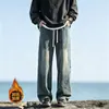Jeans reto solto da moda estilo americano com retalhos para homens, novas calças casuais versáteis de verão com perna curva