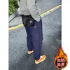 Calça Esportiva Casual Unissex Tendência, Grossa, de Perna Reta, Forrada com Fleece, para Outono e Inverno, Quente, Solta, Confortável para o Dia a Dia