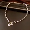 Collar Cuadrado de Perlas Incrustado con Diamantes de Zirconia de Doble Capa, Cadena para Clavícula Versátil Estilo Palacio Retro, Collar de Lujo Ligero y de Alta Gama para Mujer