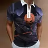 Nova Moda Streetwear Jovem Europeia e Americana de Verão Camisa Polo Casual Masculina com Estampa Digital 3D