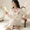 Algodón Lycra Pijama de Manga Larga para Mujer 2026 Nuevo Primavera y Otoño Dibujos Animados Dulce Holgado Conjunto de Cardigan Ropa de Casa