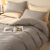 Conjunto de Capa de Cama Cor Sólida Bicolor 100% Algodão Puro, Capa de Edredom 100% Algodão de Fibra Longa, Conjunto Simples de Três Peças Estilo Japonês para Dormitório