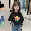 G2425# Camiseta de otoño nueva 100% algodón para niños, de dibujos animados para niñas, manga larga, top casual para niños, camiseta de estilo extranjero