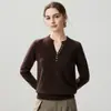 Nuevo Top Térmico de Punto de Cachemira Otoño Invierno Moda Suave Cómodo Color Sólido Holgado Adelgazante Cuello Tijera para Mujer