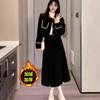 Vestido estilo Chanel Outono e inverno com forro de lã espessado estilo retrô Hepburn jaqueta elegante conjunto pequeno de duas peças