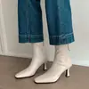 Botas súper elásticas para mujer, adelgazantes, botines sencillos, punta cuadrada, cremallera trasera, tacón alto fino, botas de mujer otoño e invierno, estilo coreano, botines elásticos, talla 40