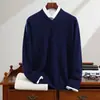 Suéter de Cachemira para Hombre 100% Cachemira Pura Otoño e Invierno Nueva Llegada Prenda de Primera Línea Cuello en V Manga Larga Tejido Base Suéter Casual