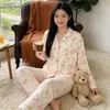 Pijama Casual para Mujer para Primavera y Otoño, Diseño Rayado tipo Algodón, Tacto de Alta Gama, Manga Larga, Pantalón Largo, Estilo Delgado, Ropa de Casa, Adecuado para Usar como Ropa Exterior, Venta al por Mayor