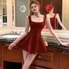 Vestido rojo retro estilo francés con tirantes de espagueti para mujer, vestido corto de verano para petite que ciñe la cintura, adelgazante, elegante, puro deseo, línea A, abullonado