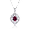 Colar de Prata S925 com Pingente de Pedra Preciosa Vermelho Sangue de Pombo e Corrente de Diamante para Mulheres, Luz Deslumbrante Luxo Vintage Moda Presente de Feriado Estilo Ins