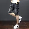 Shorts Jeans de Verão Finos Elásticos Plus-Size para Homens, Rasgados Slim Retos Juvenis Comprimento do Joelho Casuais