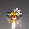Cao Shi temperamento Princesa Quadrado Diamante anel de zircão retro amarelo diamante flor anel feminino Super flash moda anel de renda