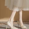 Estilo de Noite Francês com Saia e Salto Alto 2025 Novos Sapatos de Fada de Pérola para Cerimônia de Adultos Elegantes Versáteis Sapatos que Aumentam a Altura
