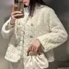 Estilo Nuevo Otoño e Invierno Piel Sintética de Visón Terciopelo Chaqueta Corta Estilo Pequeño Chanel para Mujer Acolchado Grueso de Algodón Cuello Redondo Abrigo Peludo Joven