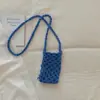 Bolsa Cruzada de Verano Estilo Resort Transfronterizo Nueva Bolsa Tejida de Algodón Mini para Teléfono Celular Bolso de Hombro Casual de Malla Hueca
