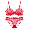 Lingerie sexy estilo francês para mulheres, coleção de verão ultrafina, com bordados delicados e renda, projetada para fazer seios grandes parecerem menores e prevenir a flacidez.; um conjunto de sutiã