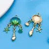 12 Estilos de Goteo de Aceite Azul Océano Sirena Estrella de Mar Caracola Colgante de Aleación de Zinc Pulsera DIY Collar Accesorios de Joyería