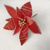 27cm Flor de Natal Tecido de Veludo Flor Artificial Flor com Pó Dourado Decoração de Árvore de Natal Flor Artificial Flor de Natal Estereoscópica Estacas de Flor de Natal