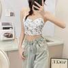 Pequeno Fresco Floral Sling Roupa Externa Tubo Top Sem Costas Chiffon Floral Colete Umbigo Exposto Doce Top Curto