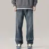 Jeans Grossos Forrados com Lã Azul Lavado Vintage Estilo Americano Calças Masculinas Inverno Tendência Marca Solto Reto Casual Pernas Largas