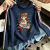 Camiseta de manga larga para niñas, de algodón puro, con bloques de color, corte holgado, nuevo estilo 2026, de dibujos animados a la moda, versión coreana, camiseta básica para niños mayores