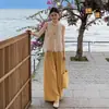 Conjunto de Ropa de Moda 2026: Conjunto Deportivo Casual de Dos Piezas para Mujer, Estilo Chino Nuevo, Adelgazante y Antienvejecimiento, con Top Delgado y Pantalones de Pierna Ancha