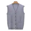 Cardigan de lã pura com decote em V, jaqueta de tricô para homens, suéter para pai de meia-idade e idoso, suéter grosso de lã para outono e inverno com bolsos