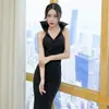 Vestido de noche sexy para club nocturno largo temperamento banquete actuación pasarela cuello sin mangas profundo en V un envío