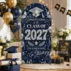 Fondo de Tela para Arco de Graduación 2027 Azul Marino Estampado Plateado Tela de Fondo para Arco de Graduación Generación 2027