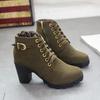 Botines individuales de otoño de tacón alto con hebilla de cinturón Zapatos de mujer Botines de tacón grueso Punta redonda Botas Martin Botas con cordones y desnudas para mujer Botas de caballero