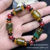 Pulseras para Hombres y Mujeres de Cuentas Dzi Sanjiu del Tíbet Pulsera de Estilo Étnico Retro Patrón de Dragón Rojo y Amarillo Cuentas Cilíndricas de Ágata Flor de Hielo