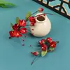 Design Original Estilo Antigo Feito à Mão Super Delicado Grampo de Cabelo Macio Cor Vermelho Veludo Flor de Ameixa para Fantasia Chinesa Tradicional Maquiagem e Acessórios de Cabelo Hanfu