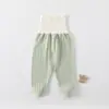 Calça longa de algodão puro para bebê, cintura alta, protege a barriga, adequada para bebês e crianças pequenas, calça longa de base para outono, calça de cintura alta grau A para bebês e crianças pequenas